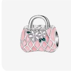 Silver & Pink Elegant Floral Women HandBag Charm